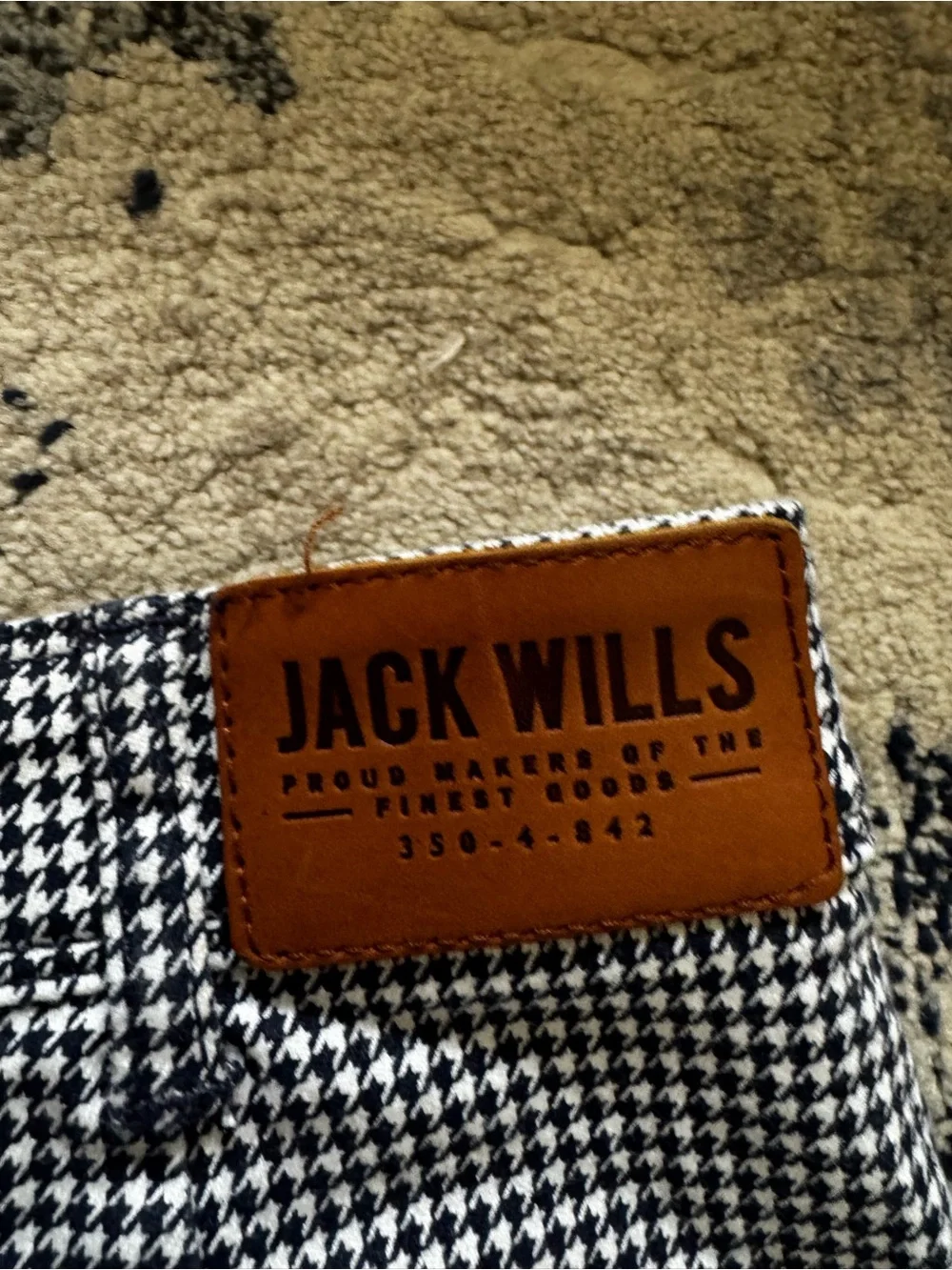 Jack Wills Houndstooth Skirt with Leather Logo Patch - Navy & White